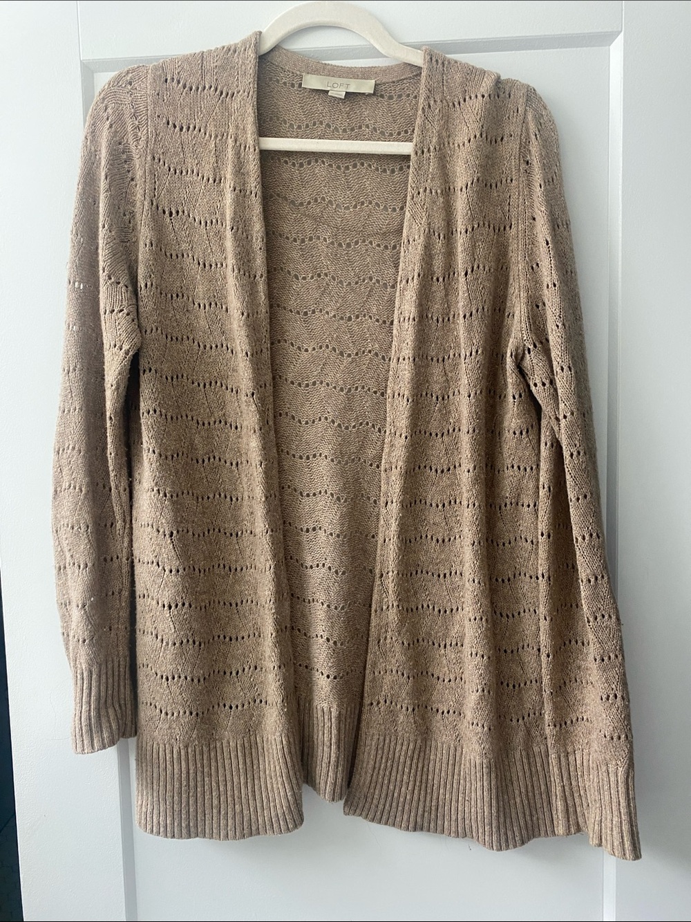 Ann Taylor LOFT Open-Front Pointelle Cardigan - Taupe